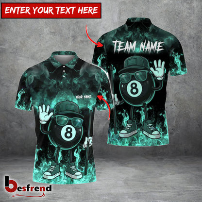 Besfrend  Billiards Ball 8 Cool Vibes Urban Style Flame Smoke Personalized Name  Team Name Shirt 4 Colors