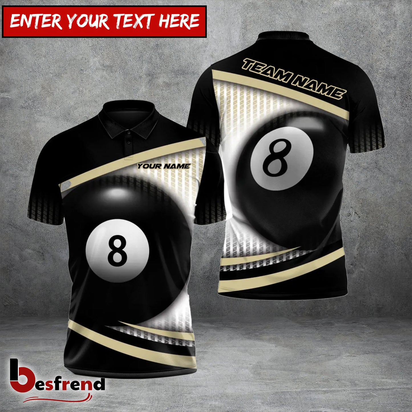 Besfrend  Billiards Ball 8 Cue Master Personalized Name And Team Name Shirt
