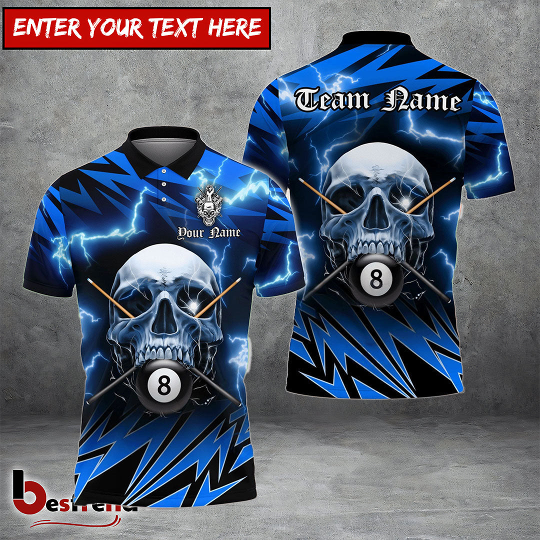 Besfrend  Billiards Ball 8 Deadly Thunder Skull Personalized Name Team Name Unisex Shirt  6 Colors