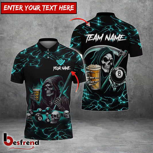 Besfrend  Billiards Ball 8 Death Skeleton  Beer Personalized Name Team Name Shirt 6 Colors