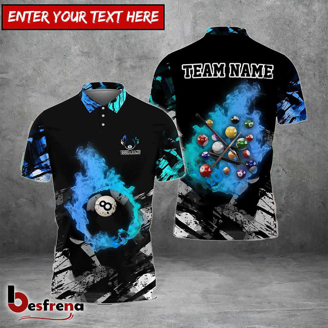 Besfrend  Billiards Ball 8 Dust Flame Personalized Name Team Name Unisex Shirt  4 Colors