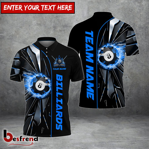 Besfrend  Billiards Ball 8 Fire Broken Glass Personalized Name Team Name Unisex Shirt  4 Colors