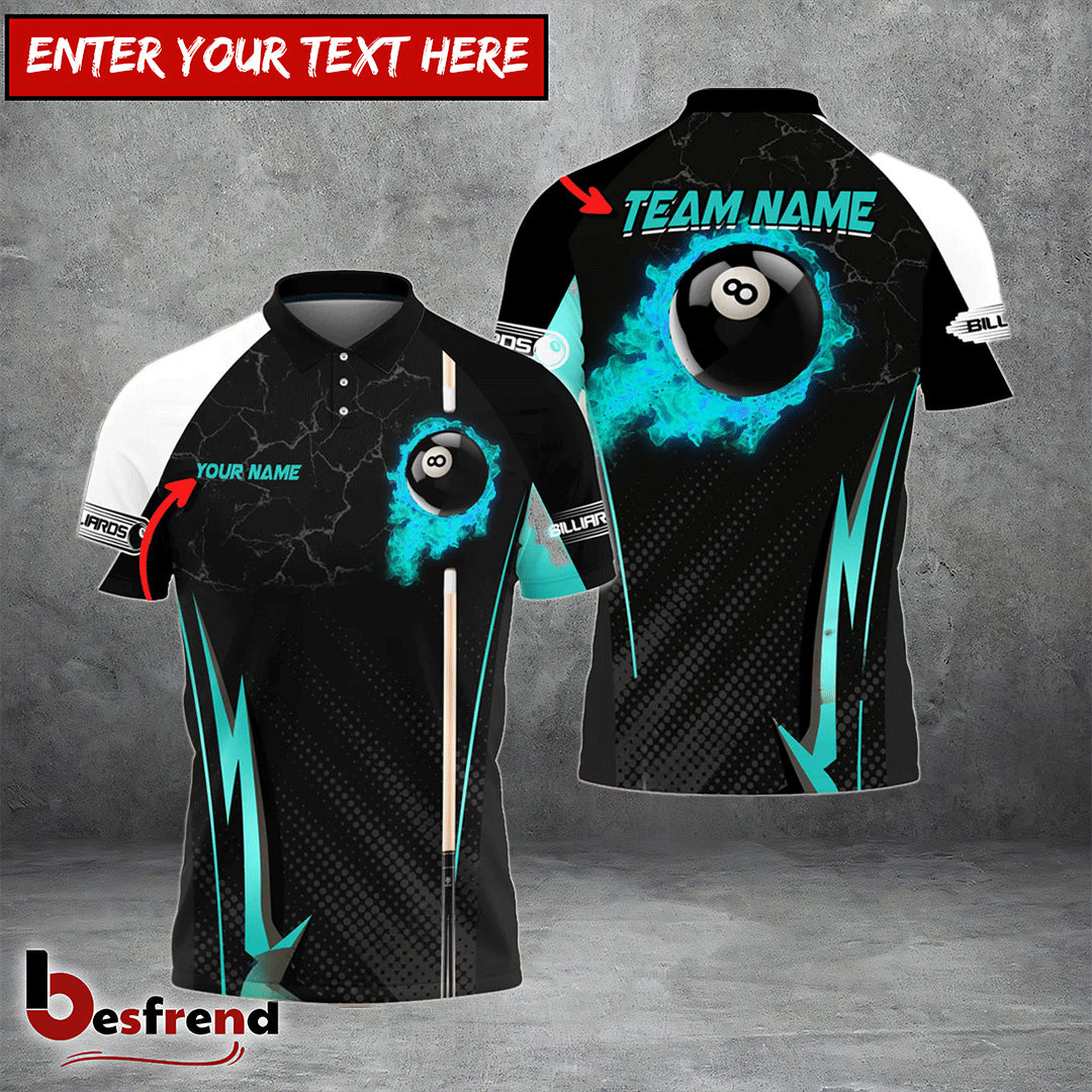Besfrend  Billiards Ball 8 Fire Cue Personalized Name Team Name Unisex Shirt  4 Colors