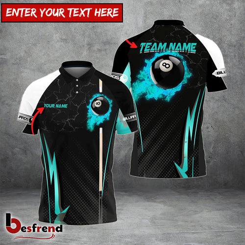 Besfrend  Billiards Ball 8 Fire Cue Personalized Name Team Name Unisex Shirt  4 Colors