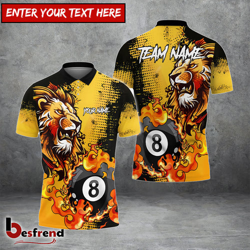 Besfrend  Billiards Ball 8 Fire Lion King Personalized Name Team Name Unisex Shirt  6 Colors