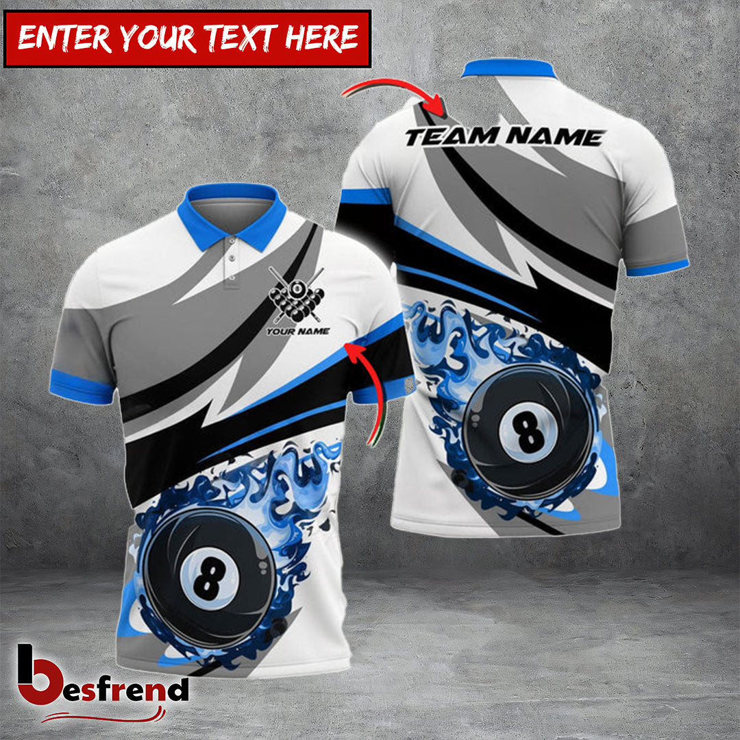 Besfrend  Billiards Ball 8 Fire Wind Pattern Personalized Name  Team Name Shirt 4 Colors