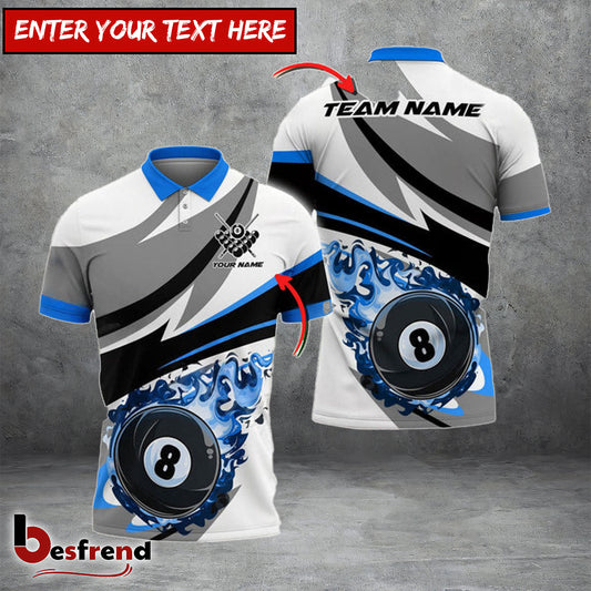 Besfrend  Billiards Ball 8 Fire Wind Pattern Personalized Name  Team Name Shirt 4 Colors