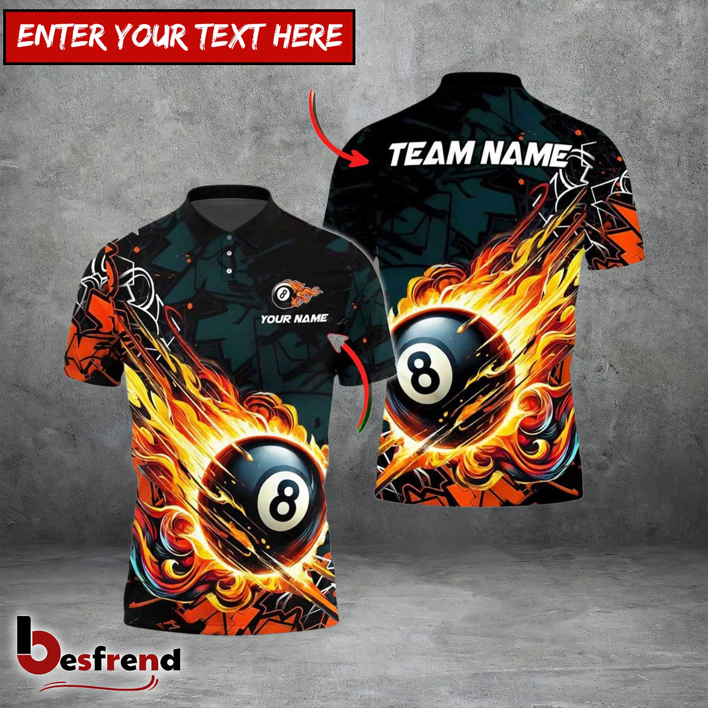 Besfrend  Billiards Ball 8 Fireball Magic Personalized Name Shirt 4 Colors