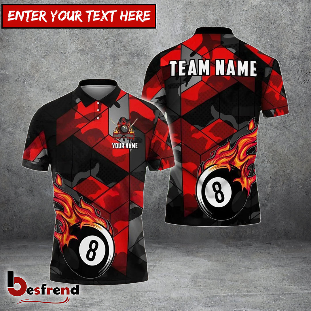 Besfrend  Billiards Ball 8 Flaming Camo Personalized Name  Team Name Shirt 4 Colors