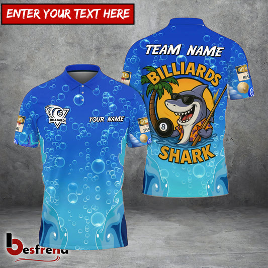 Besfrend  Billiards Ball 8 Funny Cartoon Shark Bubble Design Personalized Name Shirt 4 Colors