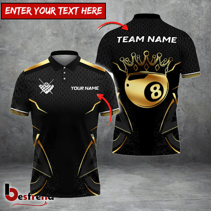 Besfrend  Billiards Ball 8 Golden Crown Design Personalized Name Shirt 4 Colors