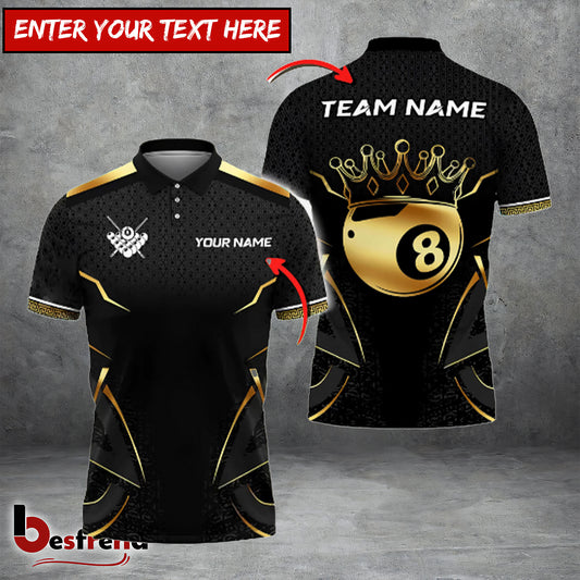 Besfrend  Billiards Ball 8 Golden Crown Design Personalized Name Shirt 4 Colors