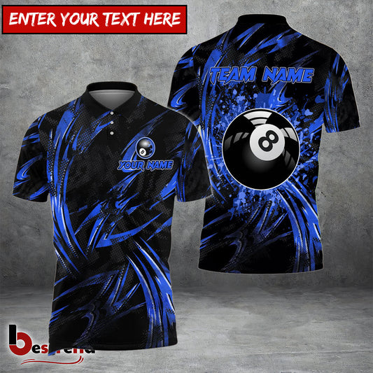 Besfrend  Billiards Ball 8 Grunge Curved Fire Personalized Name Team Name Unisex Shirt 4 Colors