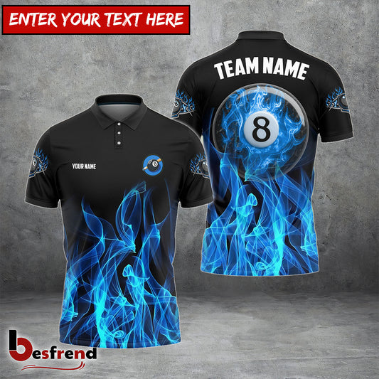 Besfrend  Billiards Ball 8 Heavenly Flame Personalized Name Team Name Unisex Shirt  4 Colors