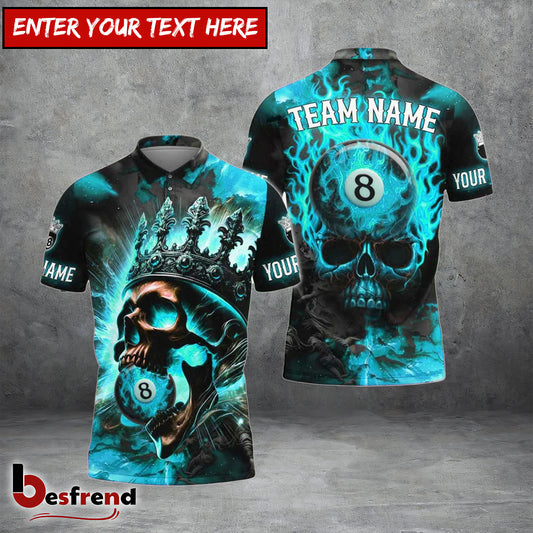 Besfrend  Billiards Ball 8 Inferno Skull King Personalized Name Shirt 4 Colors