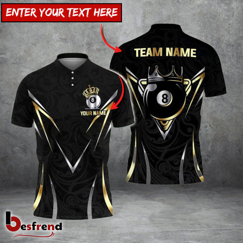 Besfrend  Billiards Ball 8 King Crown Design Personalized Name Team Name Shirt 6 Colors