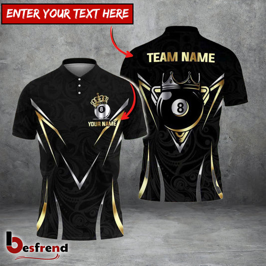 Besfrend  Billiards Ball 8 King Crown Design Personalized Name Team Name Shirt 6 Colors