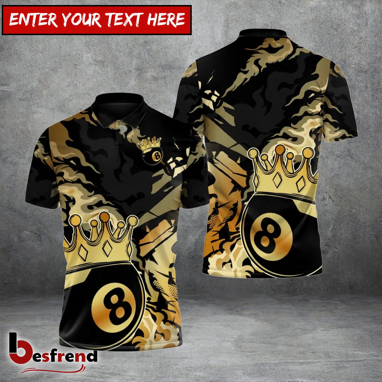 Besfrend  Billiards Ball 8 King Crown Golden 3D Shirt