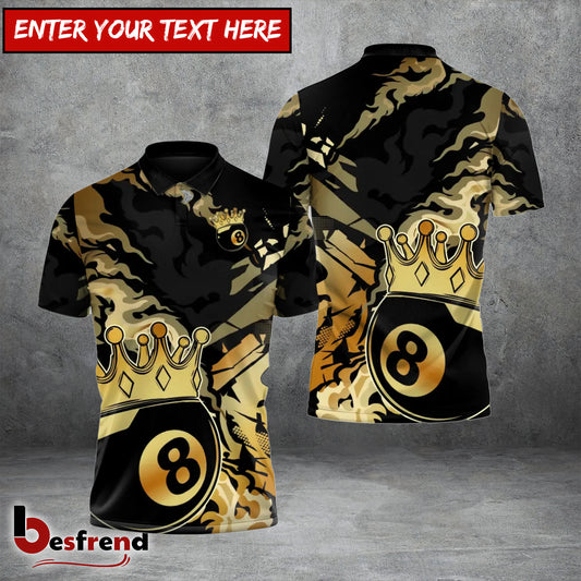 Besfrend  Billiards Ball 8 King Crown Golden 3D Shirt