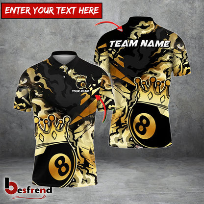 Besfrend  Billiards Ball 8 King Crown Golden Pattern Personalized Name  Team Name Shirt 4 Colors S
