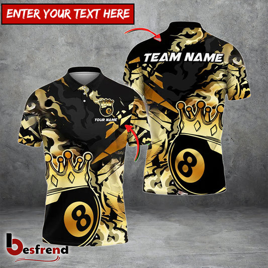 Besfrend  Billiards Ball 8 King Crown Golden Pattern Personalized Name  Team Name Shirt 4 Colors S