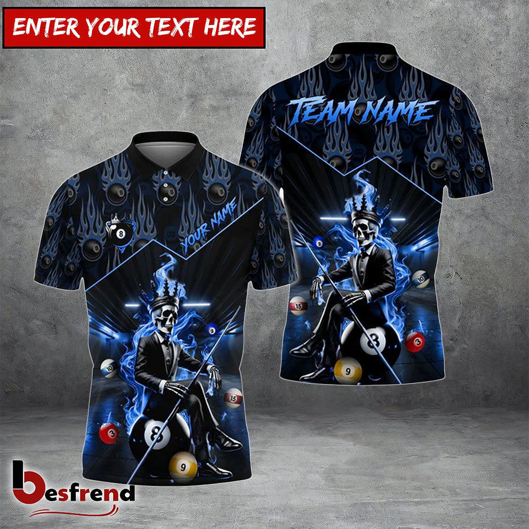 Besfrend  Billiards Ball 8 King Skull Personalized Name Team Name Unisex Shirt 4 Colors