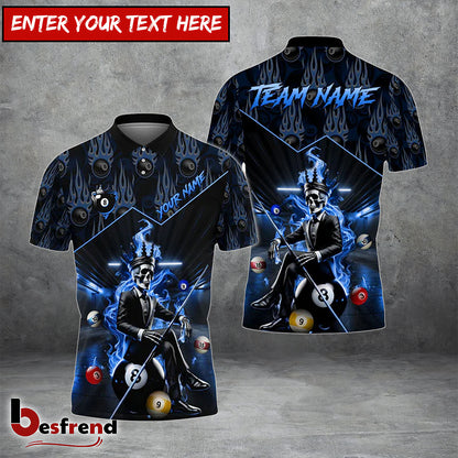 Besfrend  Billiards Ball 8 King Skull Personalized Name Team Name Unisex Shirt 4 Colors