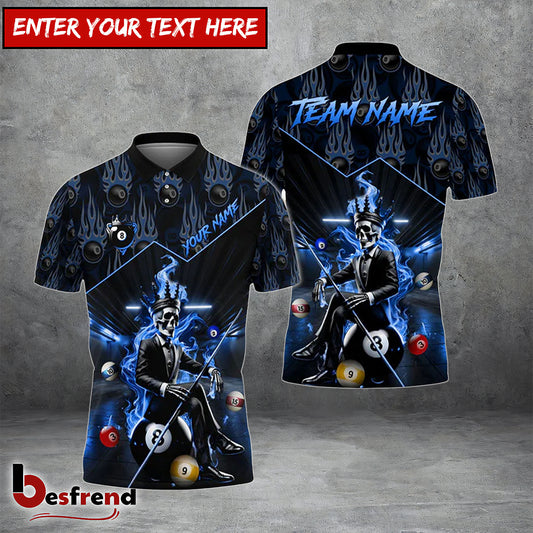 Besfrend  Billiards Ball 8 King Skull Personalized Name Team Name Unisex Shirt 4 Colors