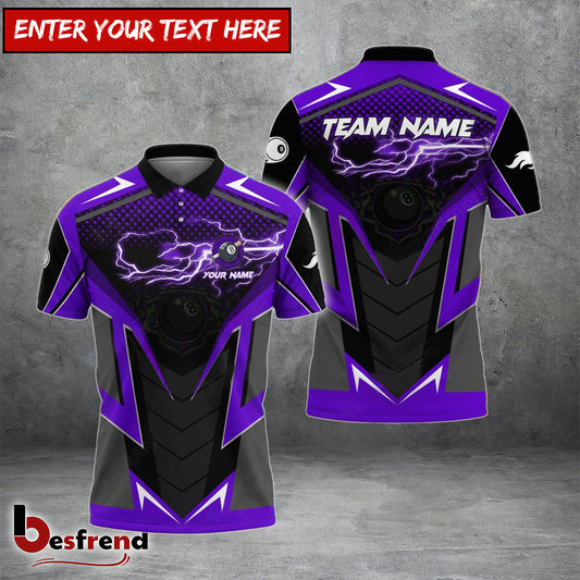 Besfrend  Billiards Ball 8 Lightning Flame Sport Personalized Name Team Name Unisex Shirt  4 Colors
