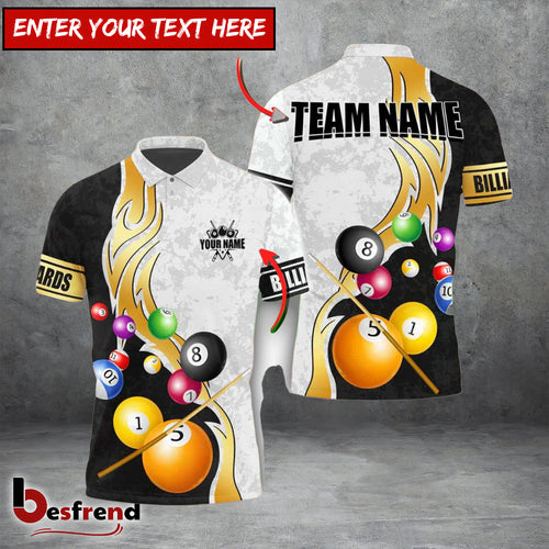 Besfrend  Billiards Ball 8 Metallic Flame Pattern Personalized Name Shirt 4 Colors