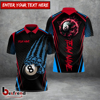 Besfrend  Billiards Ball 8 Personalized Name And Team Name Shirt 2 Colors