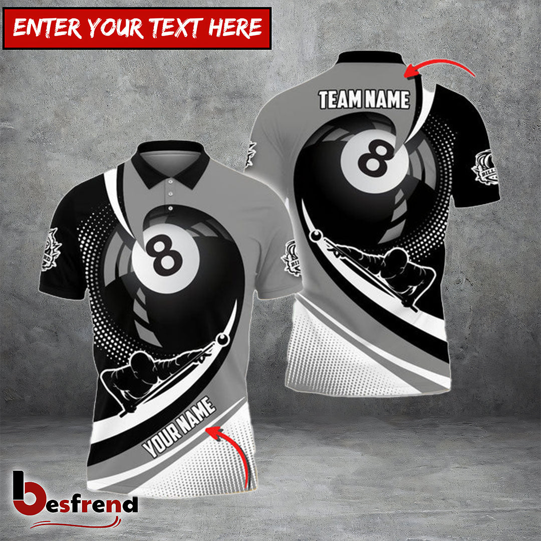 Besfrend  Billiards Ball 8 Player Gray Personalized Name Team Name 3D Shirt