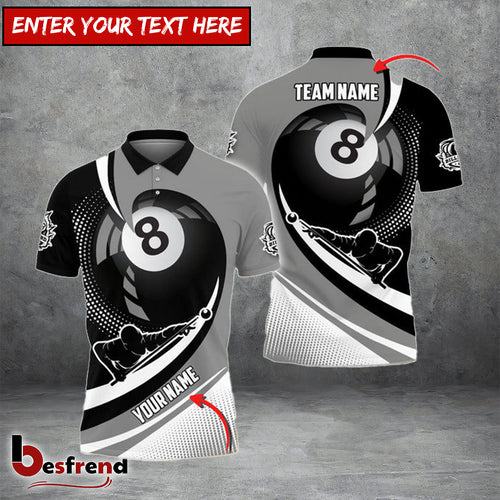 Besfrend  Billiards Ball 8 Player Gray Personalized Name Team Name 3D Shirt