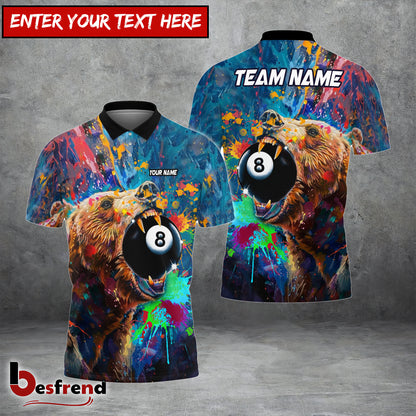 Besfrend  Billiards Ball 8 Pool Bear Pattern Personalized Name 3D Shirt