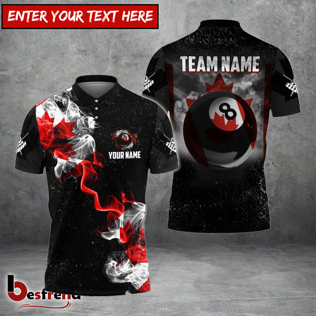 Besfrend  Billiards Ball 8 Pool Canadian Flag Personalized Name Team Name Shirt