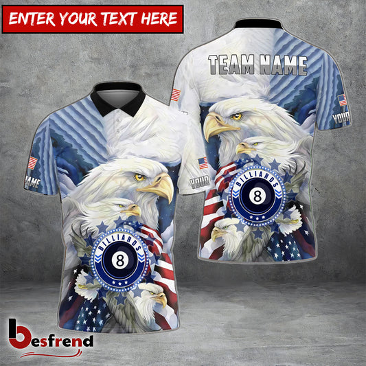 Besfrend  Billiards Ball 8 Pool Eagle US Flag Personalized Name Team Name Unisex Shirt