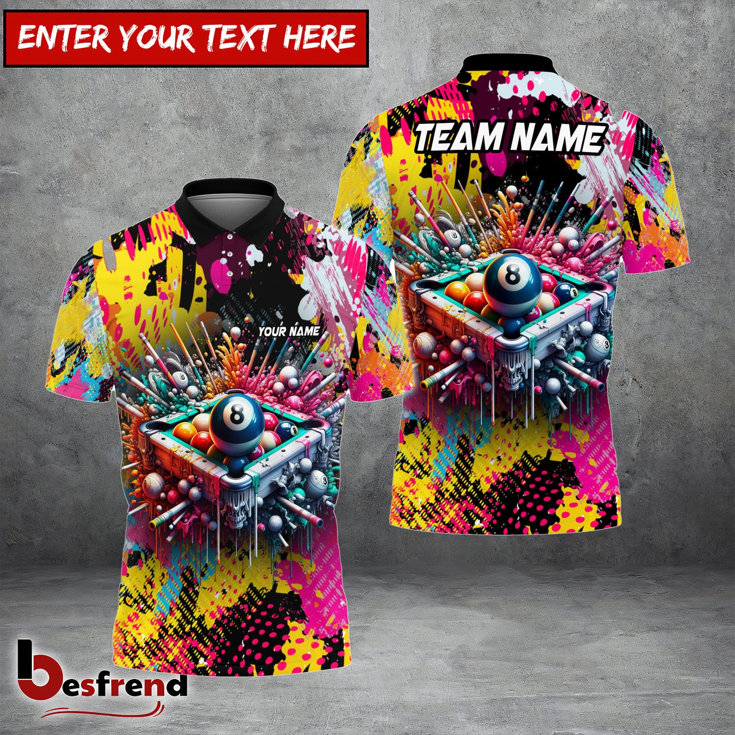 Besfrend  Billiards Ball 8 Pool Graffiti Personalized Name And Team Name Shirt