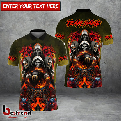 Besfrend  Billiards Ball 8 Pool Skull Dragon Personalized Name 3D Shirt