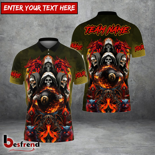 Besfrend  Billiards Ball 8 Pool Skull Dragon Personalized Name 3D Shirt