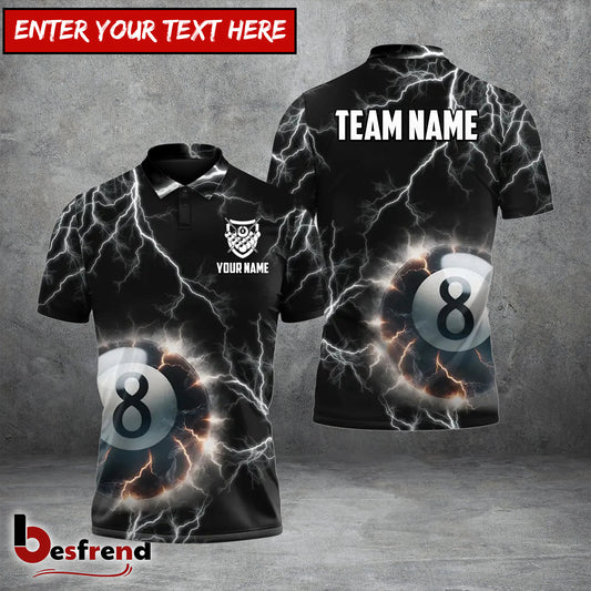 Besfrend  Billiards Ball 8 Pool Thunder Lightning Personalized Name And Team Name Shirt