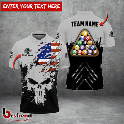 Besfrend  Billiards Ball 8 Punished Skull Personalized Name Team Name Unisex Shirt  6 Colors