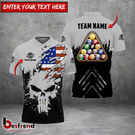 Besfrend  Billiards Ball 8 Punished Skull Personalized Name Team Name Unisex Shirt  6 Colors
