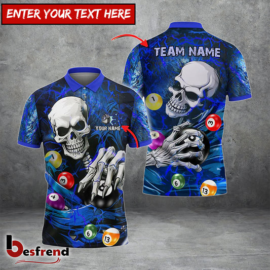 Besfrend  Billiards Ball 8 Skull Lightning Personalized Name  Team Name Shirt 4 Colors