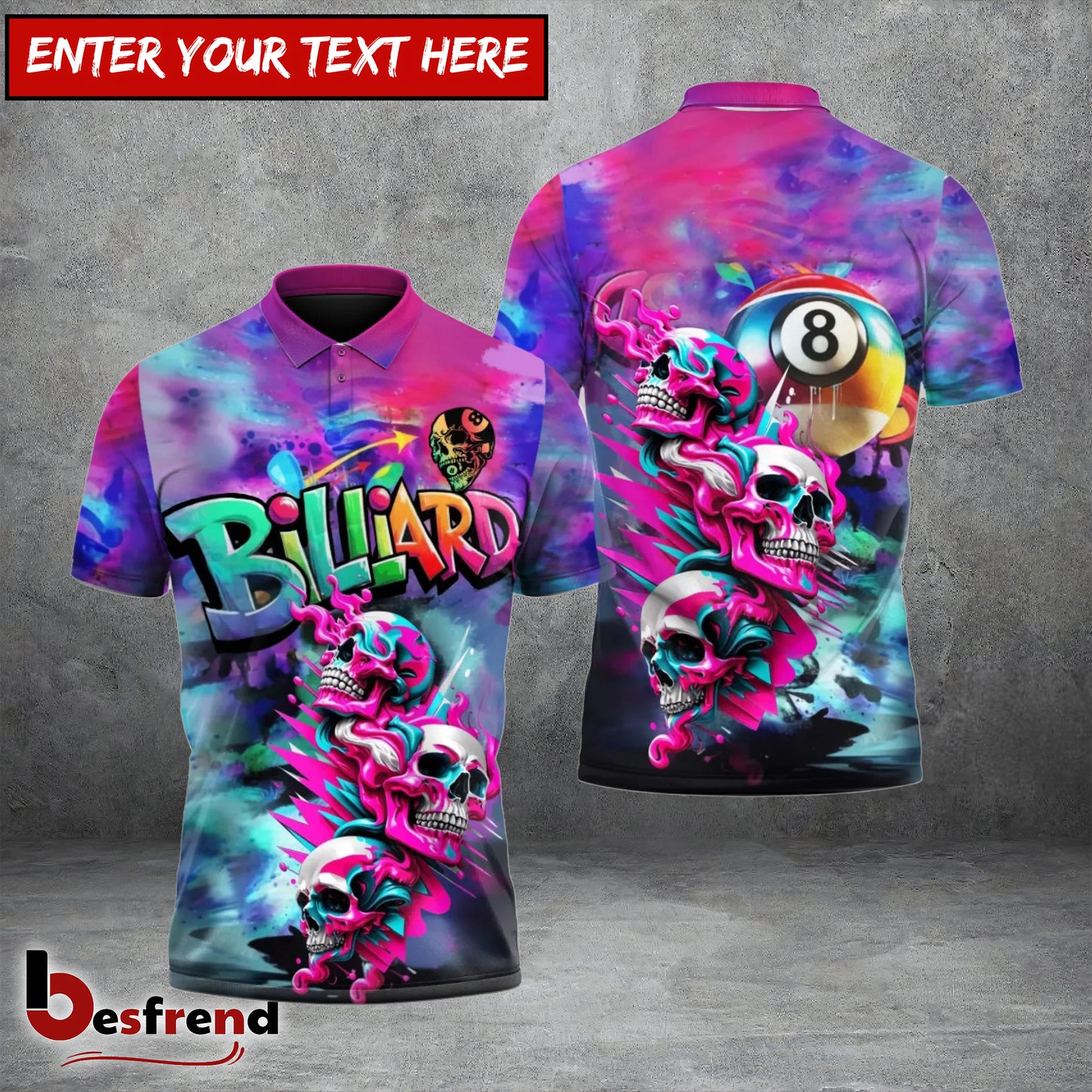Besfrend  Billiards Ball 8 Skull Neon Graffiti 3D Shirt