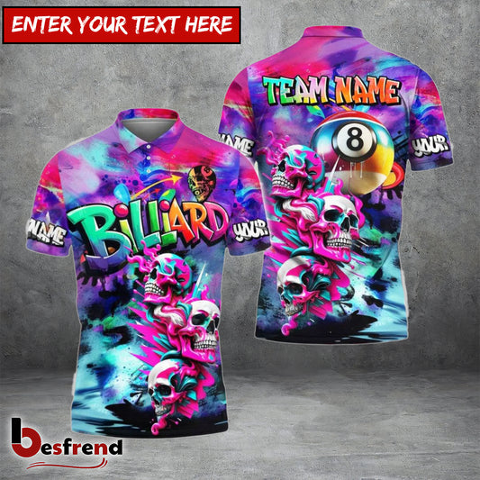 Besfrend  Billiards Ball 8 Skull Neon Graffiti Customized Name Team Name 3D Shirt
