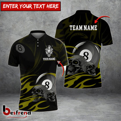 Besfrend  Billiards Ball 8 Skulls Personalized Name Team Name Unisex Shirt  6 Colors