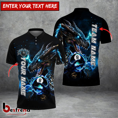 Besfrend  Billiards Ball 8 Thunder Dragon Personalized Name Team Name Unisex Shirt  4 Colors