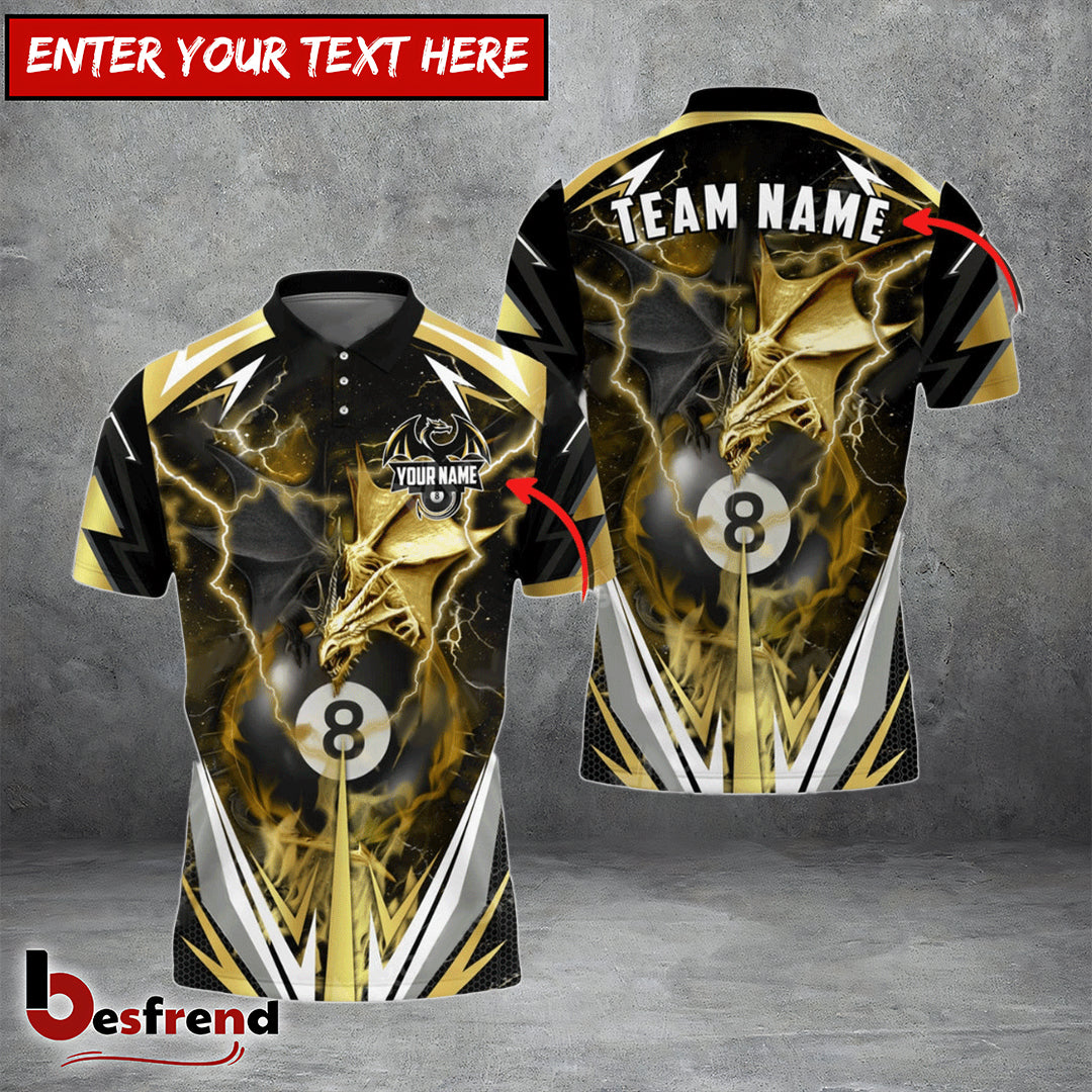 Besfrend  Billiards Ball 8 Thunder Space Dragon Personalized Name Team Name Unisex Shirt  6 Colors