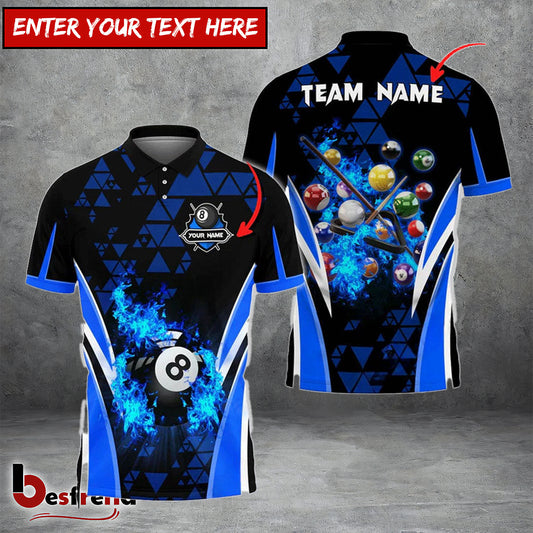 Besfrend  Billiards Ball 8 Triangle Flame Personalized Name Team Name Unisex Shirt  4 Colors