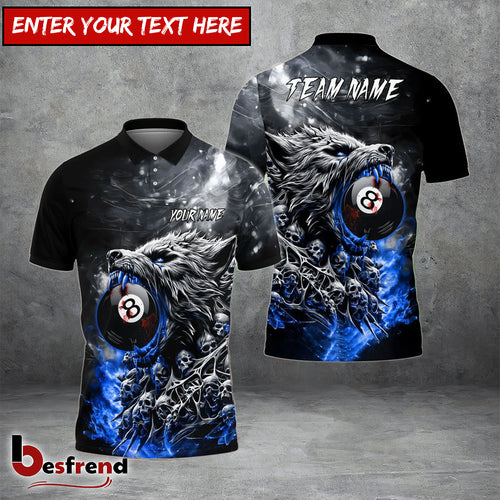 Besfrend  Billiards Ball 8 Wolf Skull Werewolf Personalized Name Team Name Unisex Shirt 4 Colors